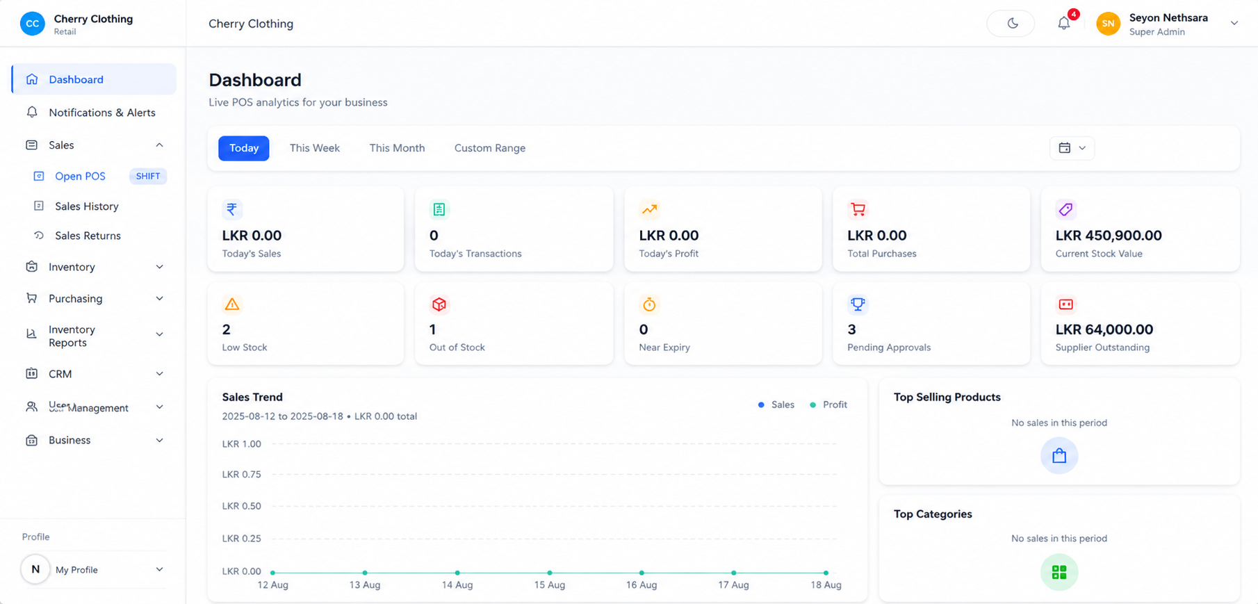 UniPOS dashboard showing live sales, inventory and analytics